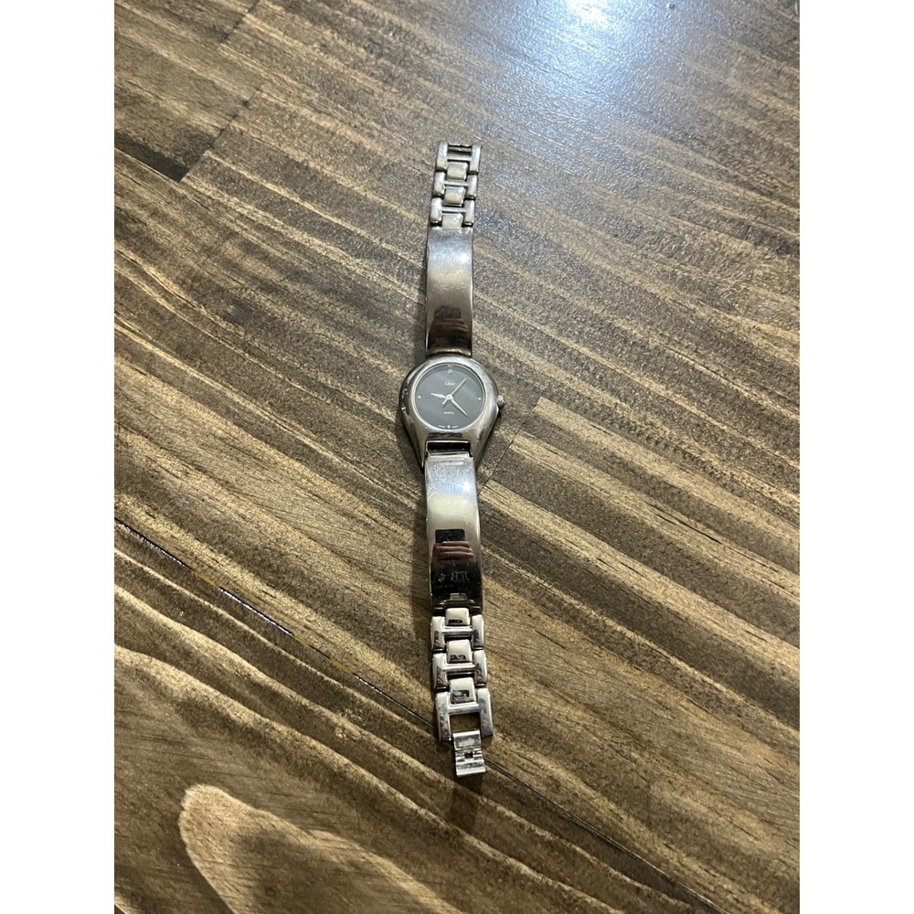 Collezio Womens Quartz Watch Silver Tone Black Dial Crystal Accent Japan Movt